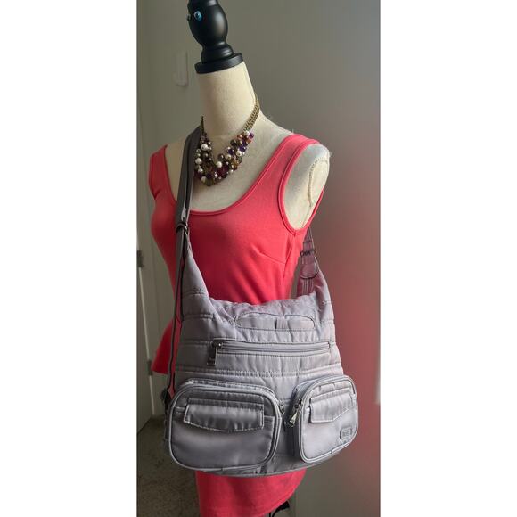 Lug Zipliner Gray Nylon Convertible Hobo Crossbody Travel Versatile Bag Purse - Picture 1 of 14